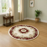 Royal Cream and Red Round & Half - Moon Traditional Wool Rugs - Pendle Village Furniture